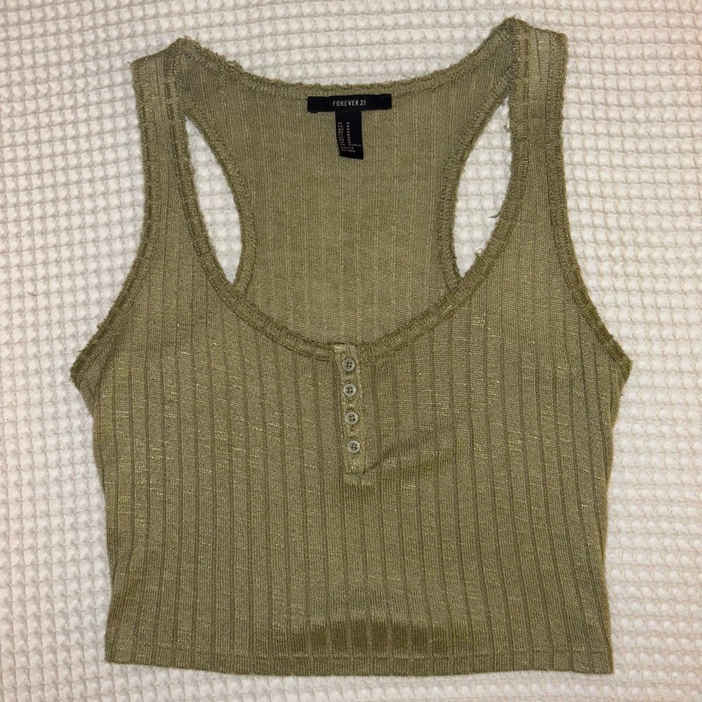 Forever 21 cropped green ribbed tank top